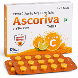 Ascoriva Tablet Packaging with Vitamin C and Zinc Effervescent Tablets