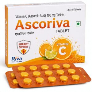 Ascoriva Tablet (Pack of 2) Product Packaging and Effervescent Tablets