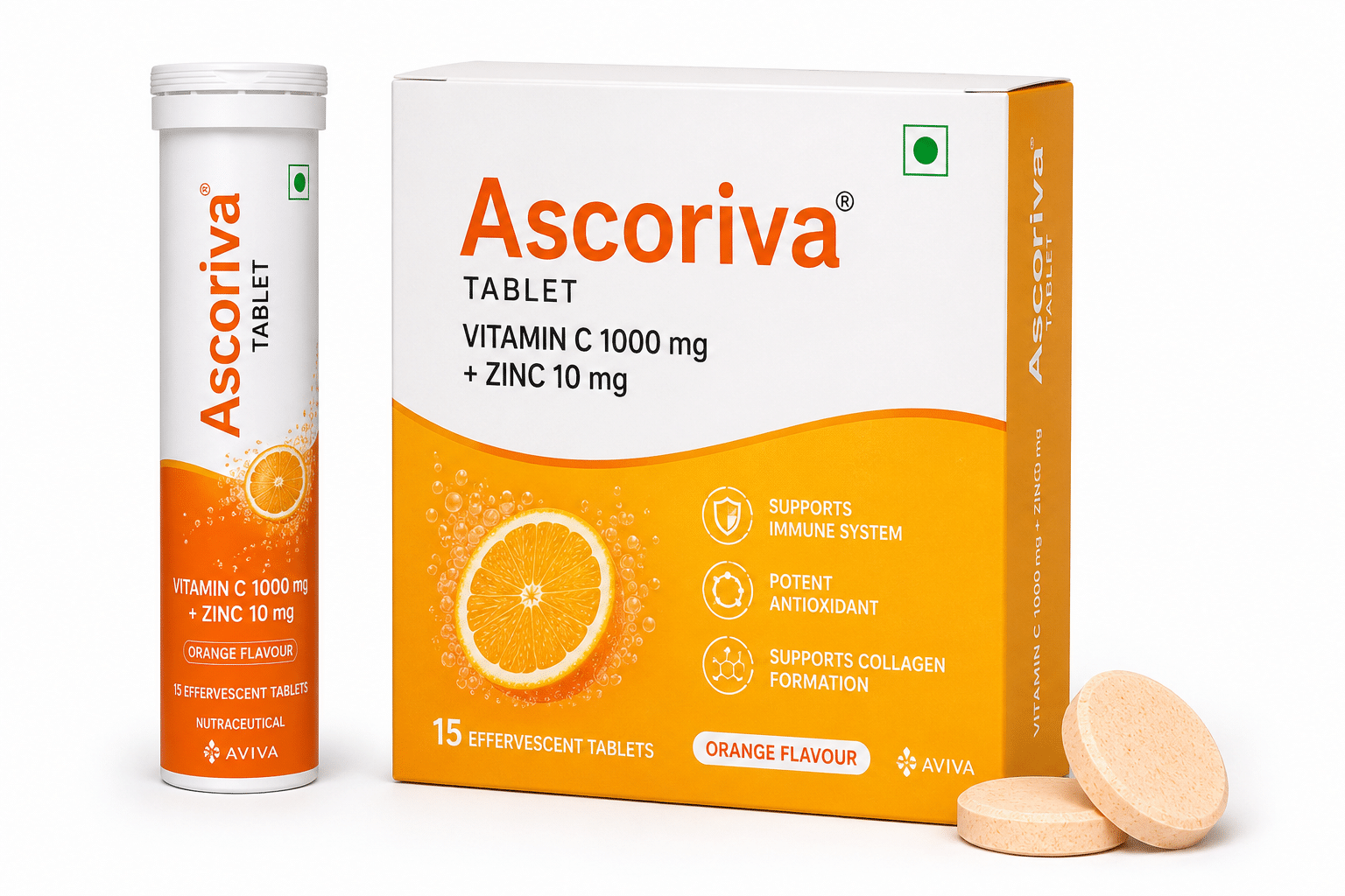 ascoriva Ascoriva Tablet Vitamin C and Zinc Effervescent Tablets for Immunity, Antioxidant Protection and Daily Wellness