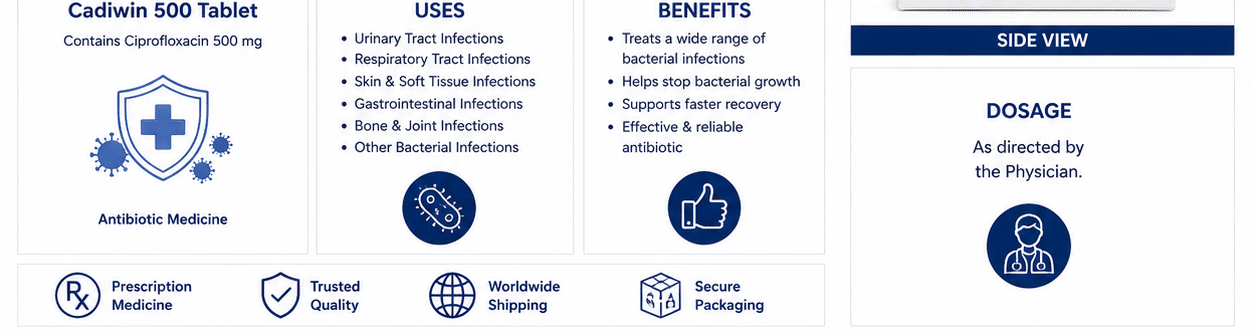 cadwin 500 Cadiwin 500 Tablet Ciprofloxacin 500mg Tablets Pack and Blister – Prescription Antibiotic