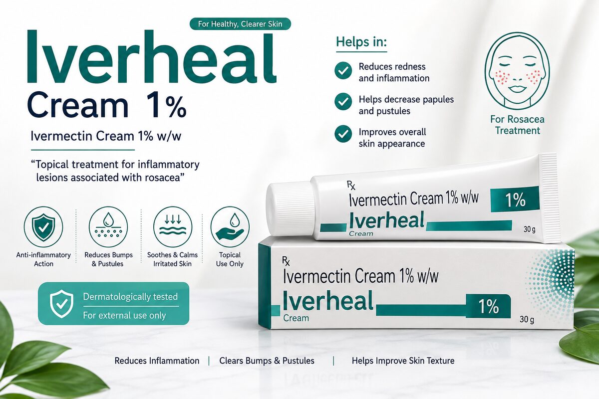 Iverheal Cream 1% containing Ivermectin 1% w/w for rosacea