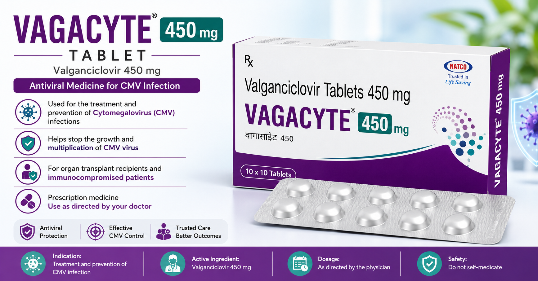 vagacyte Vagacyte 450mg Tablet Valganciclovir 450mg Antiviral Medicine