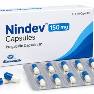 Nindev 150mg Capsule pack with Pregabalin capsules and blister strip
