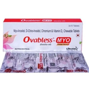 Ovabless-MYO Chewable Tablet Mankind Pharma box and medicine strip